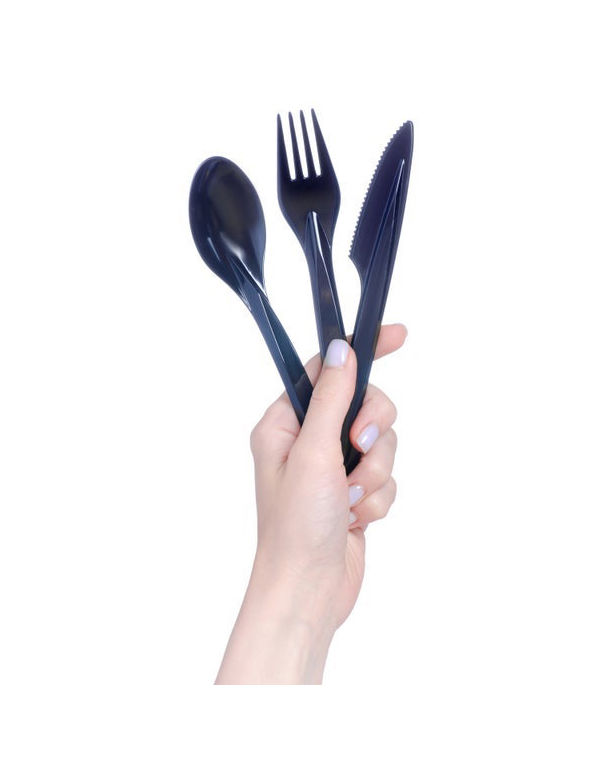 Kit Cutlery Black Fork,knife And Spoon, Salt & Pepper