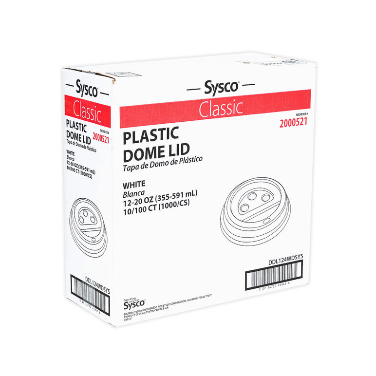 Lid Plastic White Dome For 10-24 Ounce
