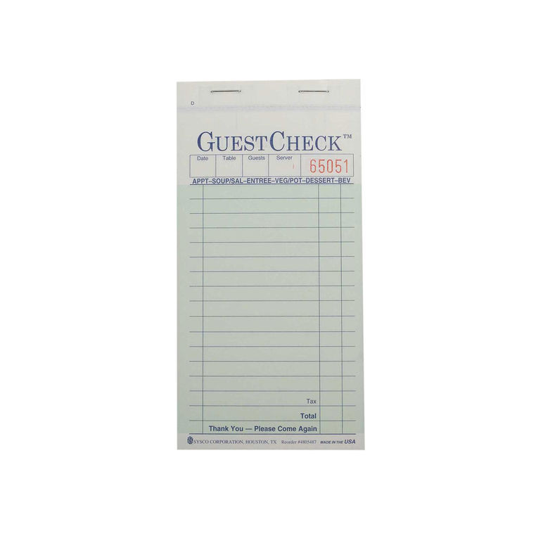 Guest Check No-carbon 2 Part Green
