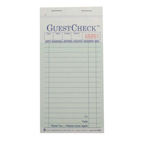Guest Check No-carbon 2 Part Green