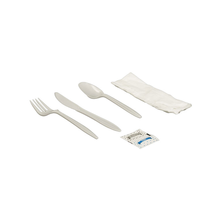 Cutlery Kit Medium White Fork Knife Spoon Napkin S&P 250Ct