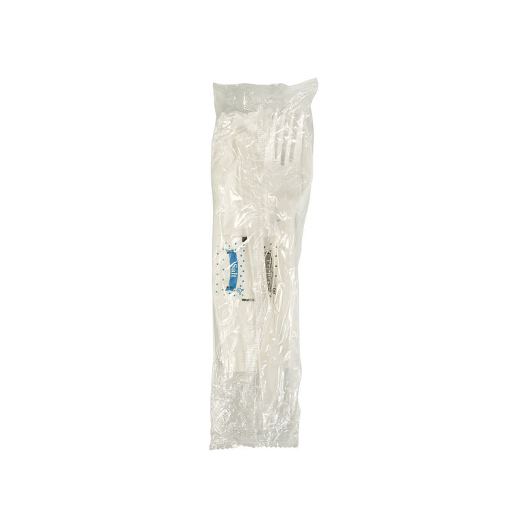 Cutlery Kit Medium White Fork Knife Spoon Napkin S&P 250Ct