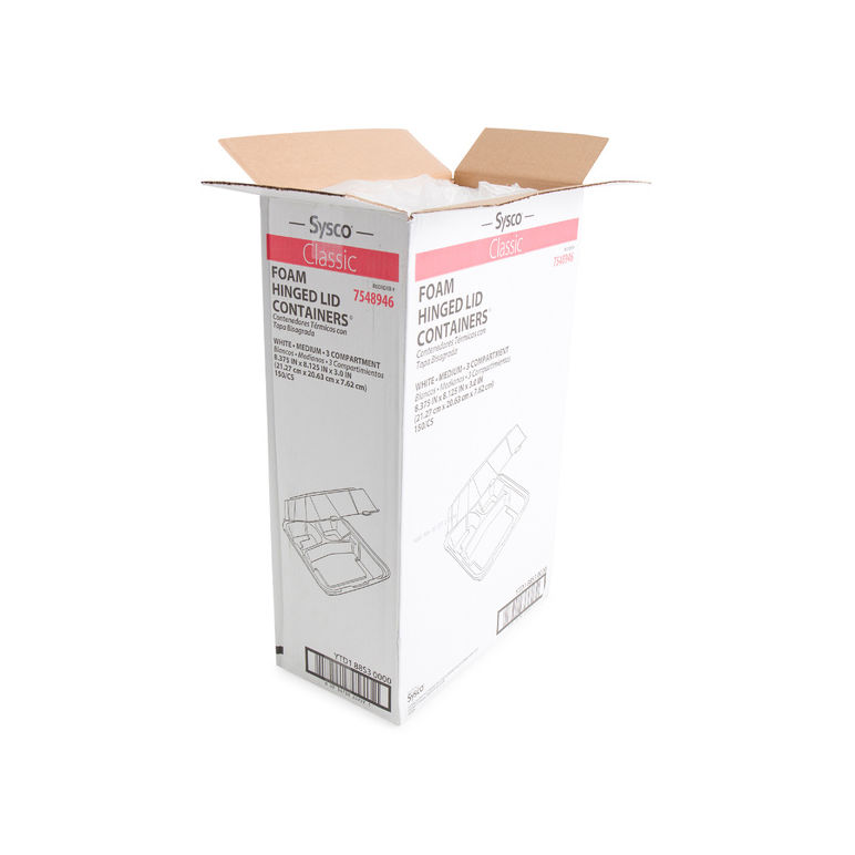 Container Foam Hinged 3 Compartment Double Tab