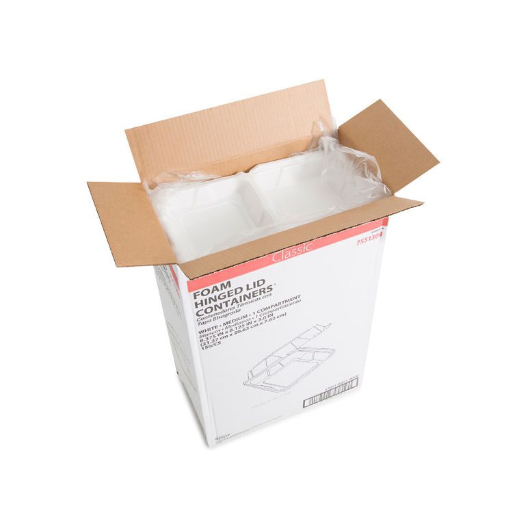 Container Foam Hinged 1 Compartment Double Tab 150/8x8x3