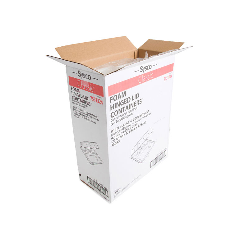 Container Foam Hinged 3 Compartment Double Tab