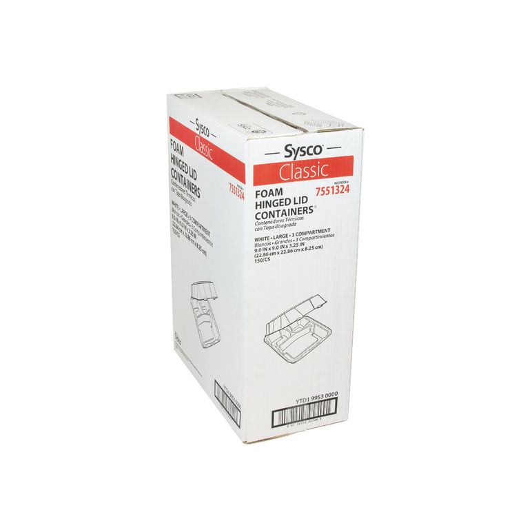 Container Foam Hinged 3 Compartment Double Tab