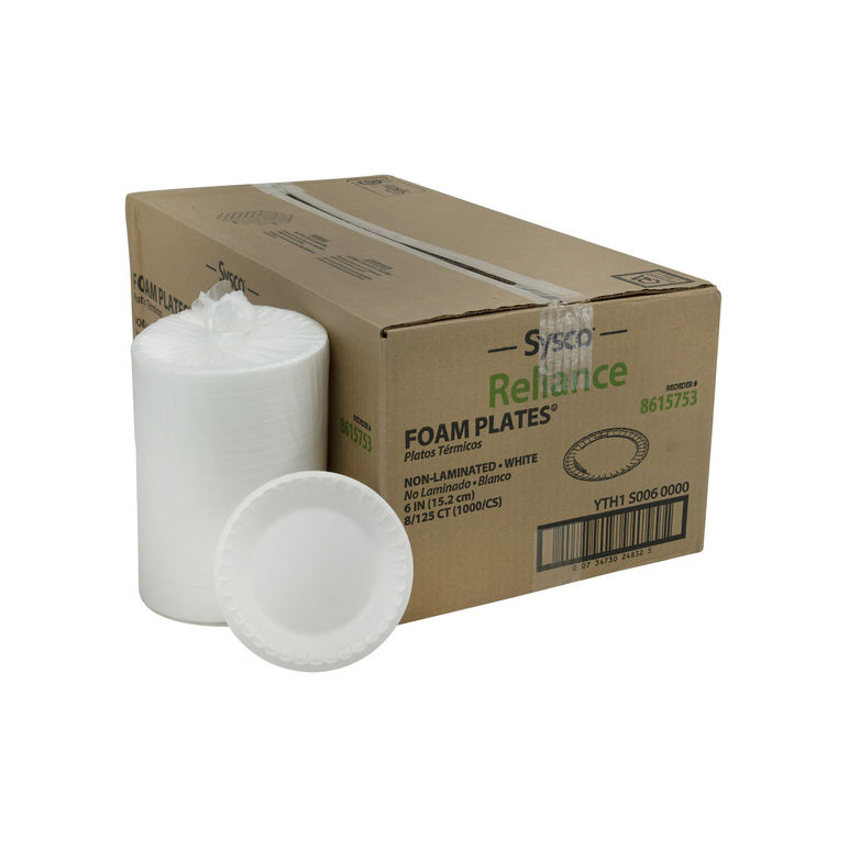 Plate Foam Unlaminated White 6 Inch
