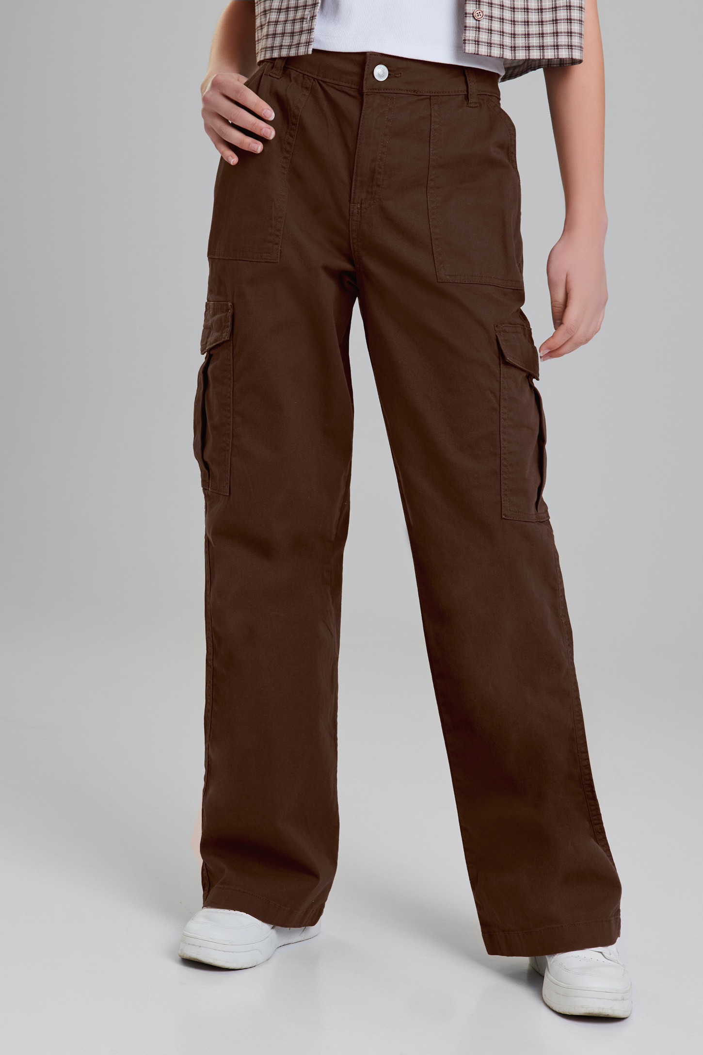 Pantalon cargo taille haute en twill Femme Aubainerie