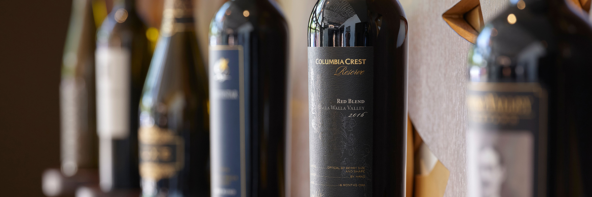 wine bottles on a shelf