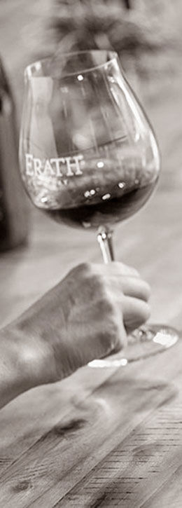 Close-up of a glass of Erath wine