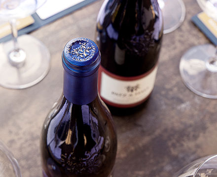 Wine bottle and wine glasses on a table