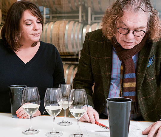 Katie and Ernst tasting wine