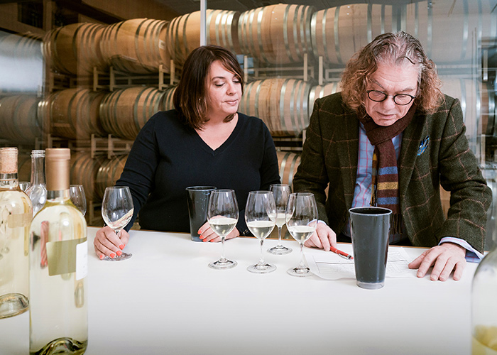 Katie and Ernst tasting wine