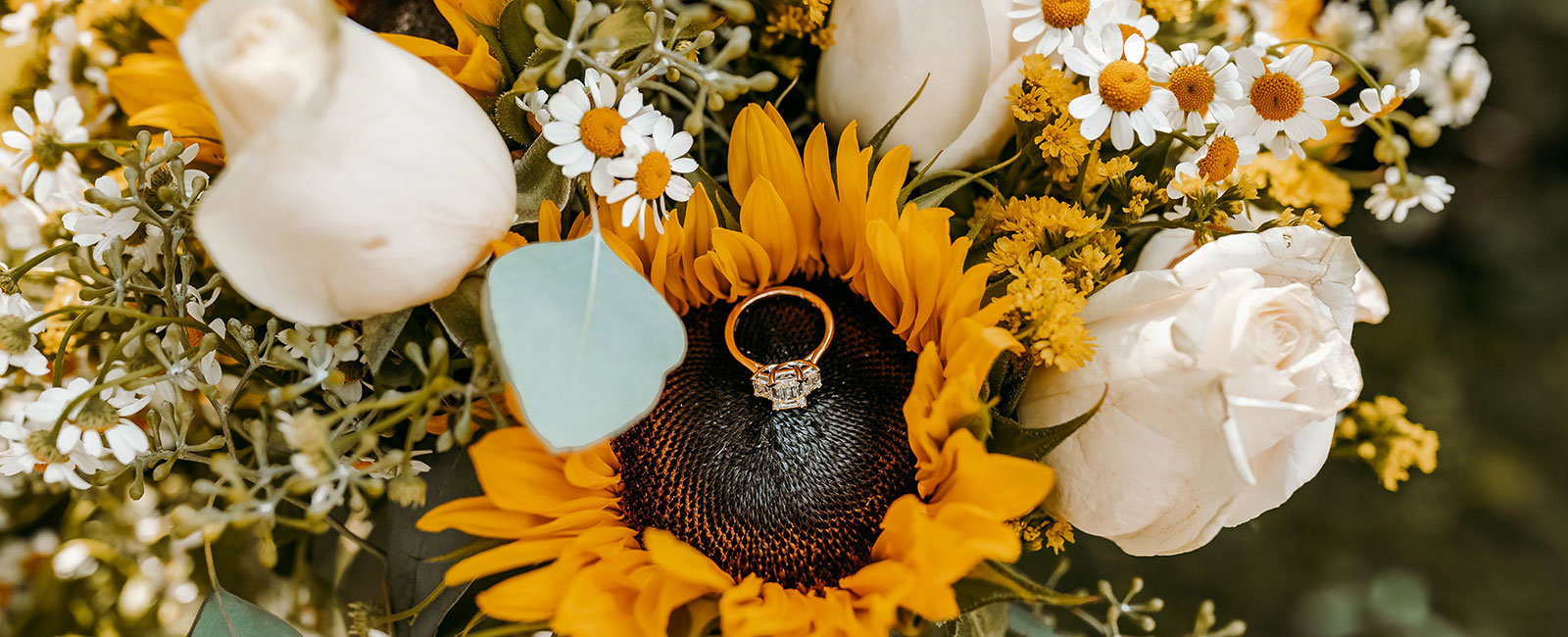 Flowers with an engagement ring