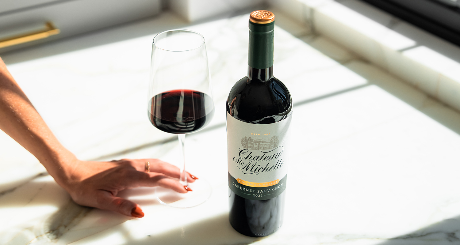 Bottle of Columbia Valley Cabernet Sauvignon and a wine glass