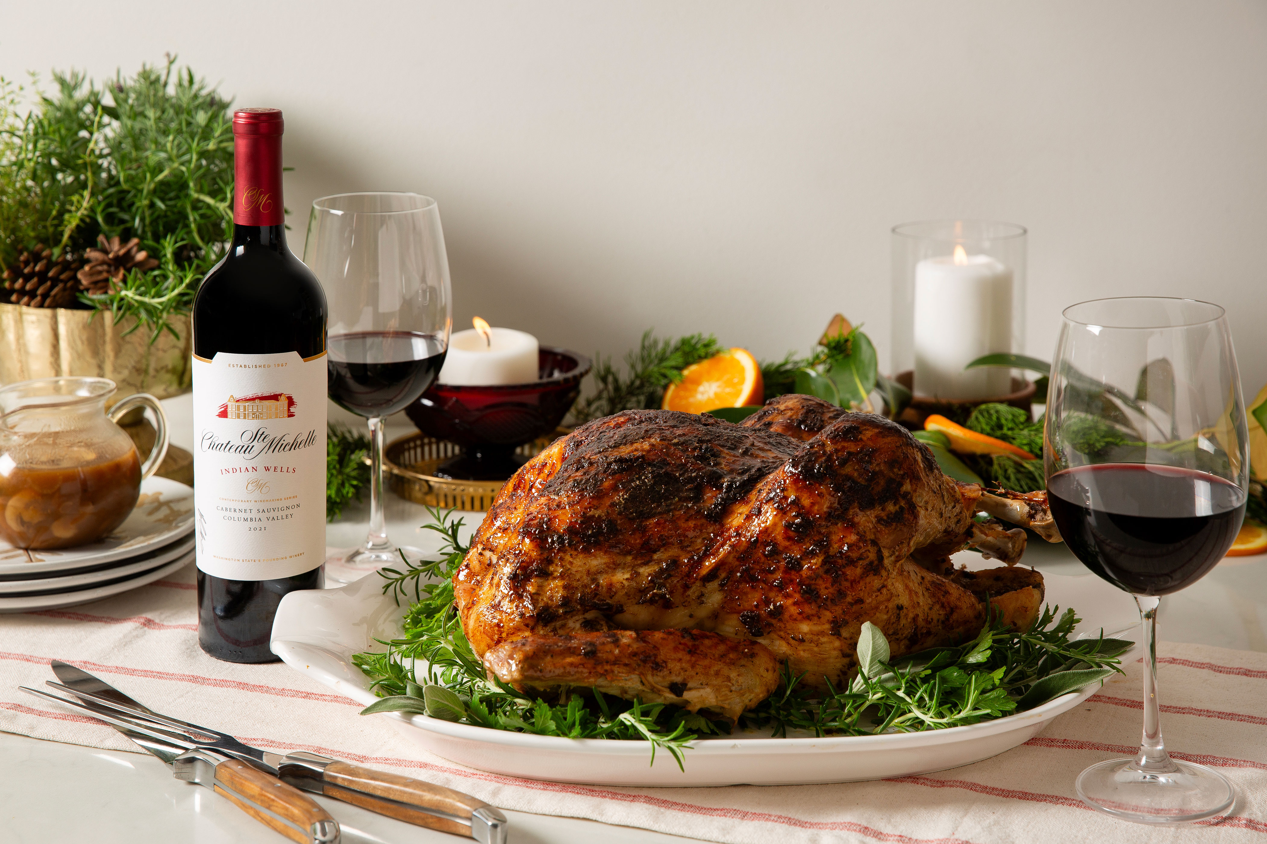 Turkey with a bottle of Indian Wells Cabernet Sauvignon