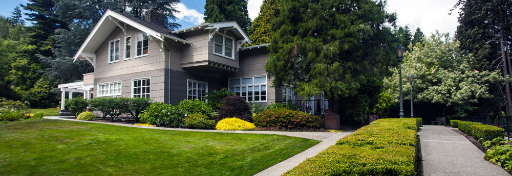 Manor house, lawn and walkway