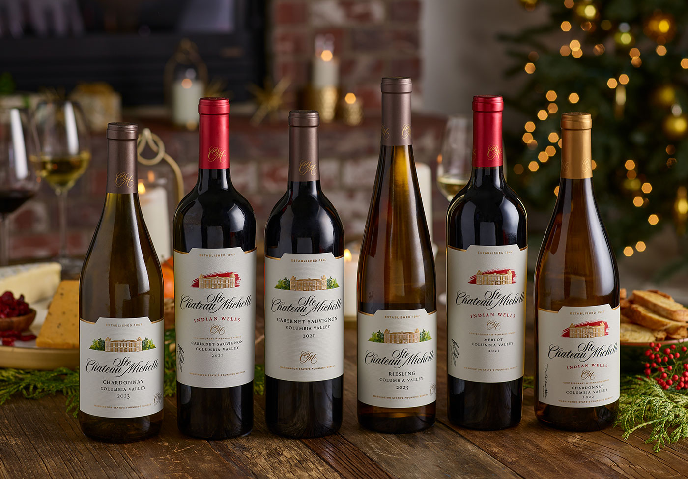 Bottles of Chateau Ste. Michelle Wine on a festive table