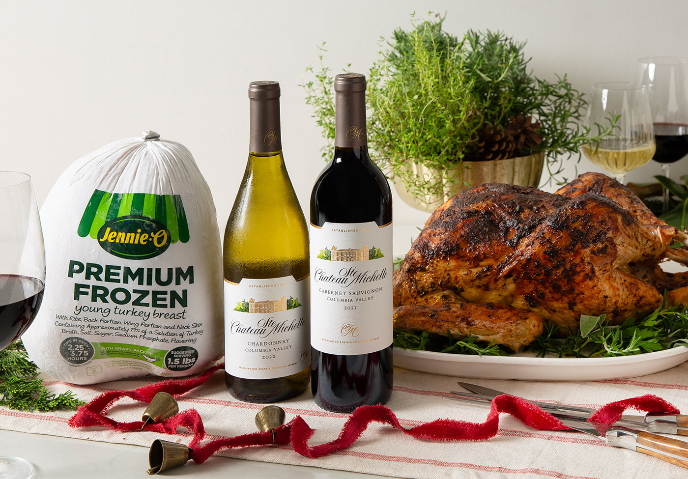 Bottles of Chateau Ste. Michelle wine and Jennie-O Turkey