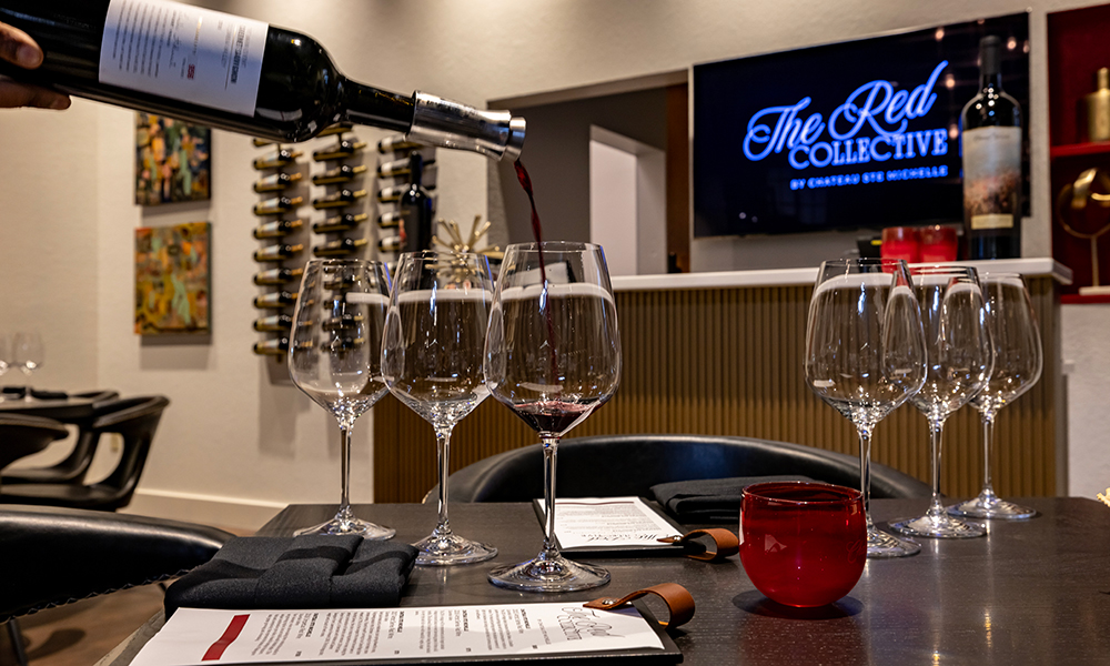 Mine glasses on a table