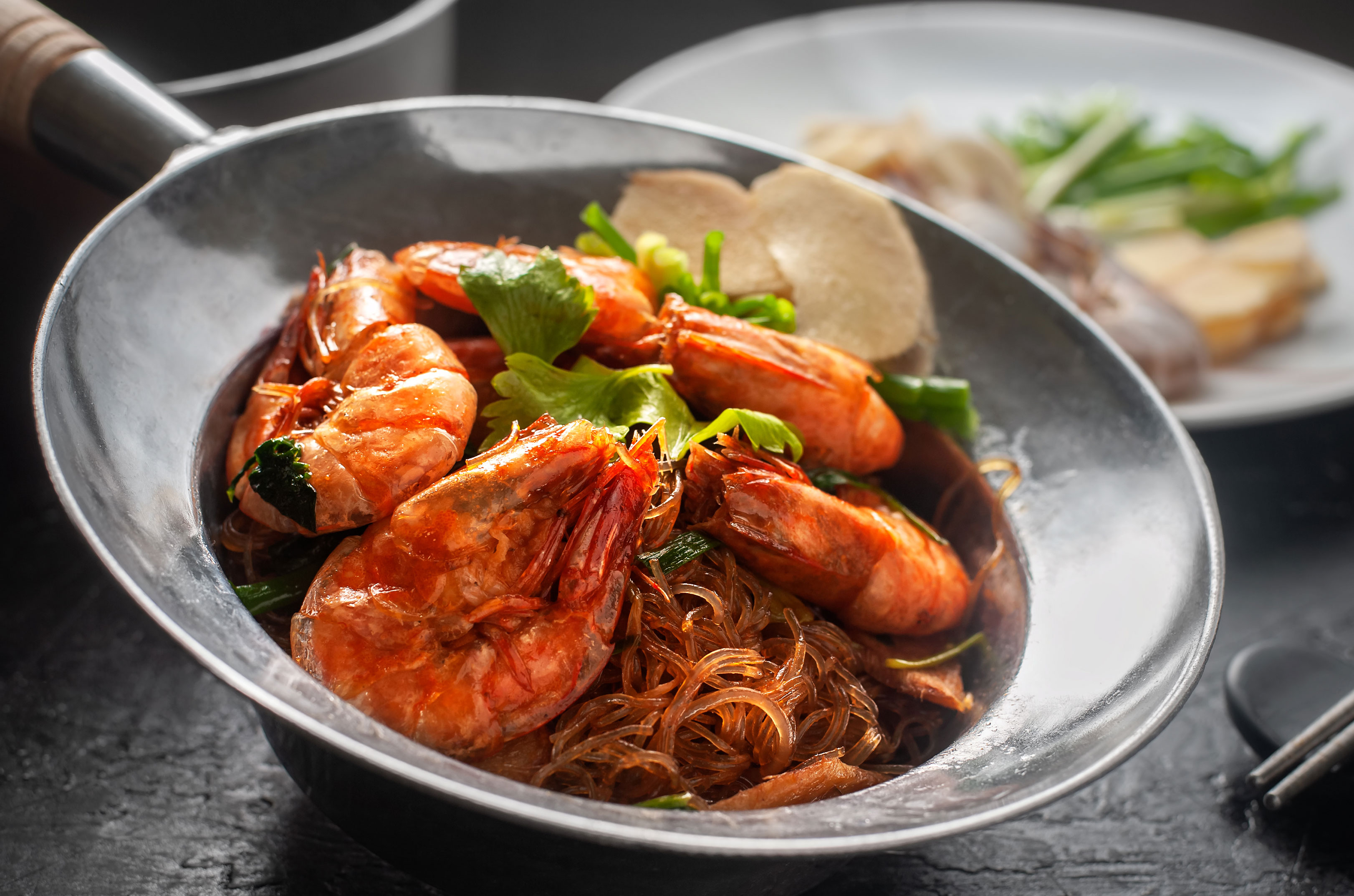 Seared shrimp in a pan