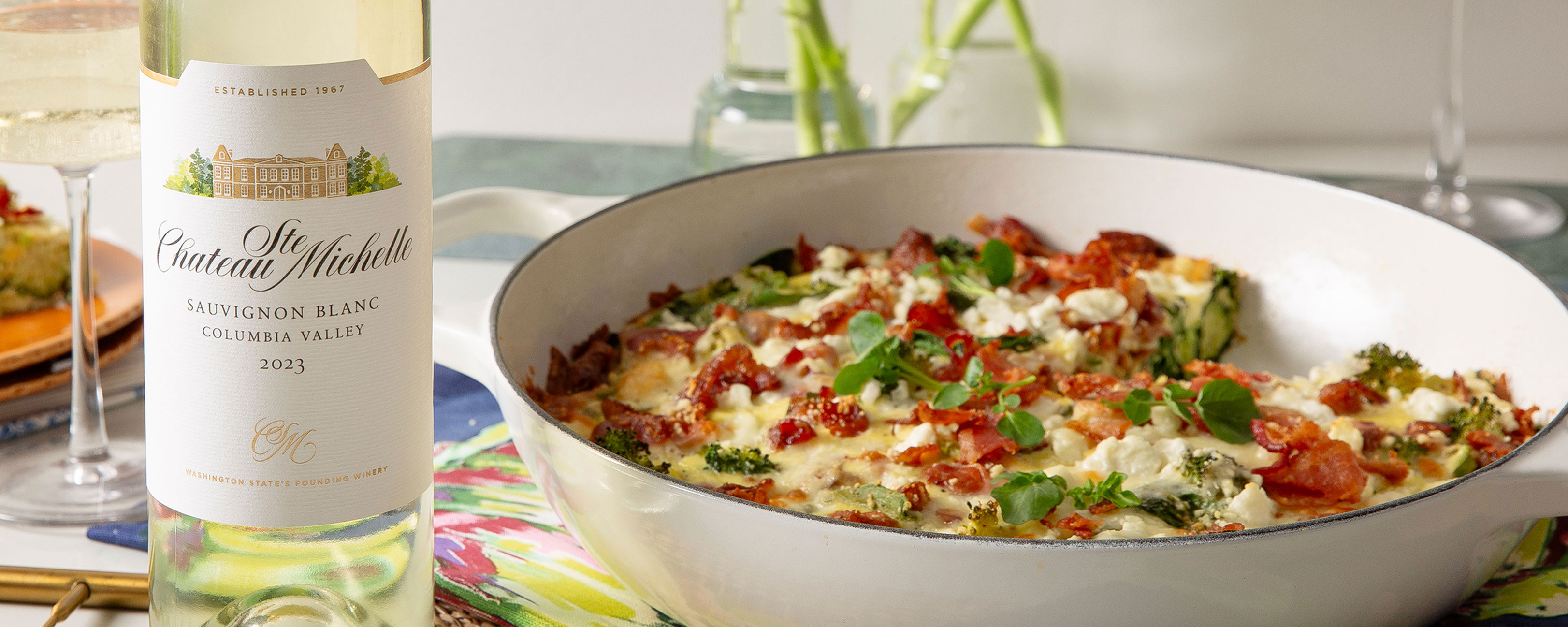Broccoli, Spinach & Goat Cheese Frittata and a bottle of Sauvignon Blanc