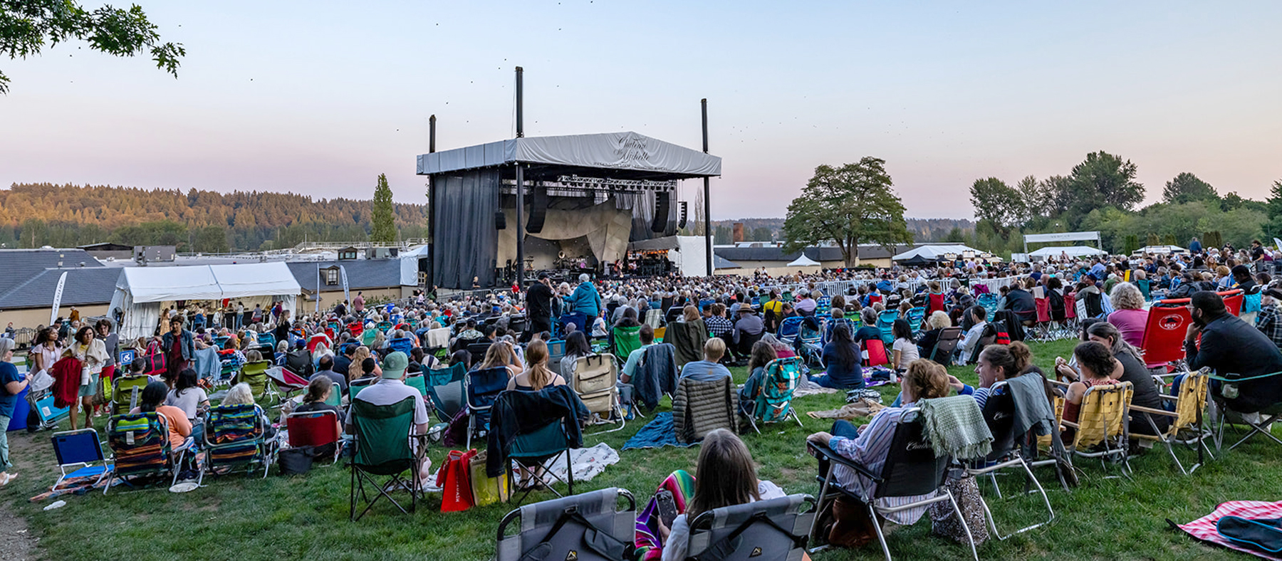 People on lawn chairs enjoying a concert