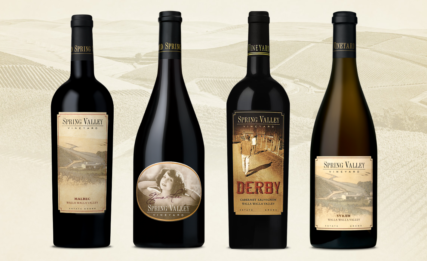 Four bottles of Spring Valley Vineyard wine