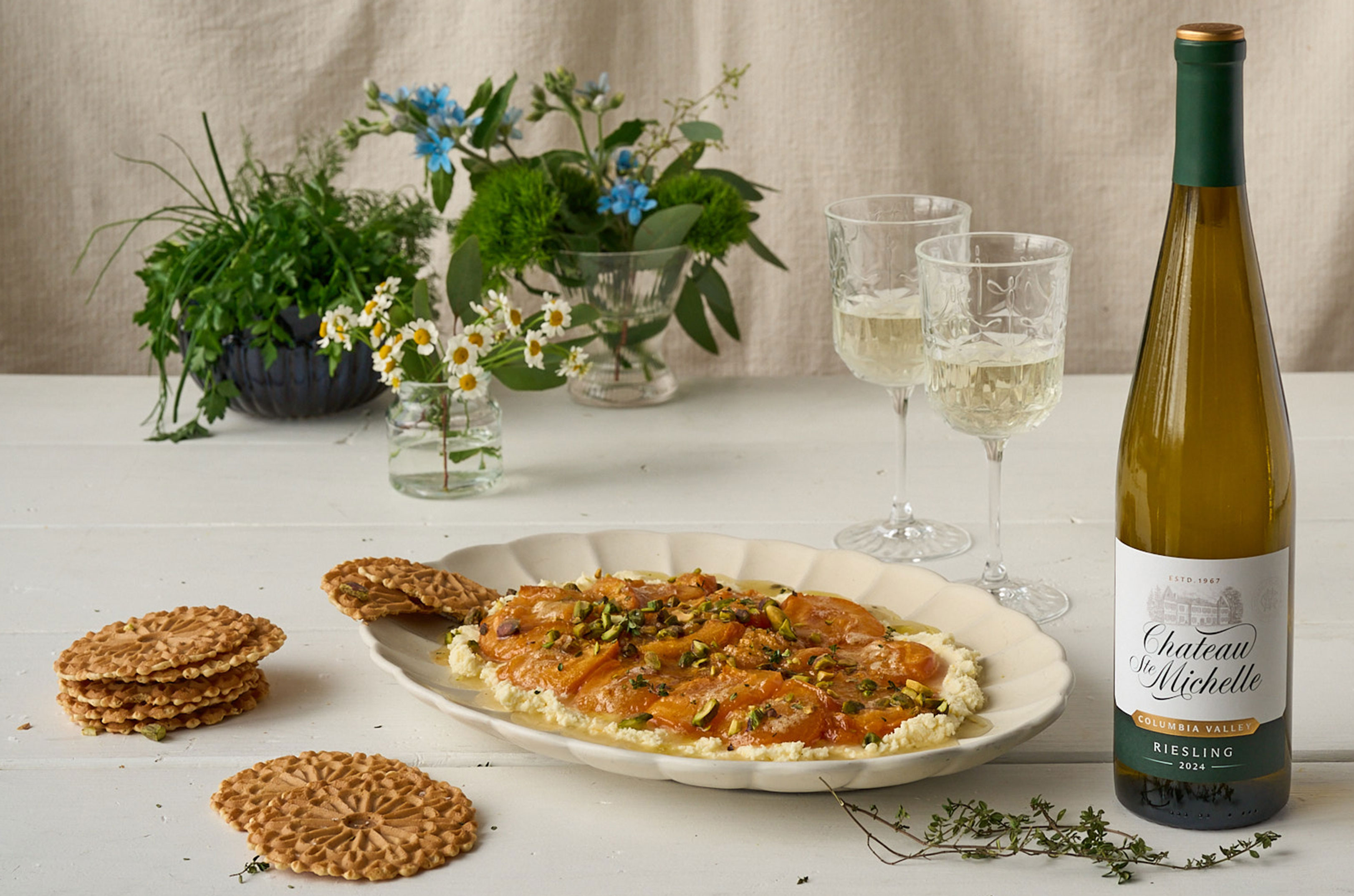 Food and wine on a table