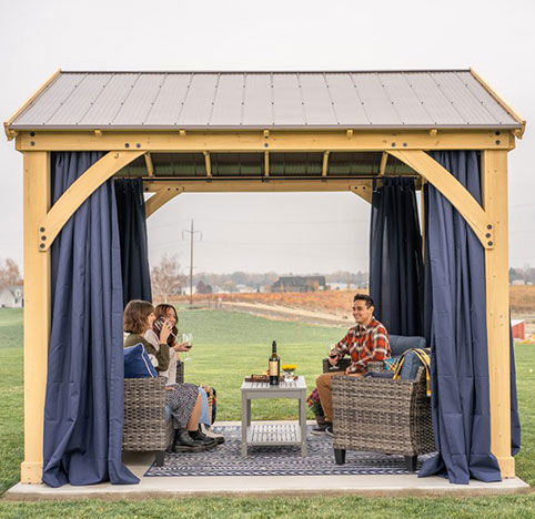 Group of people enjoying a Northstar Cabana