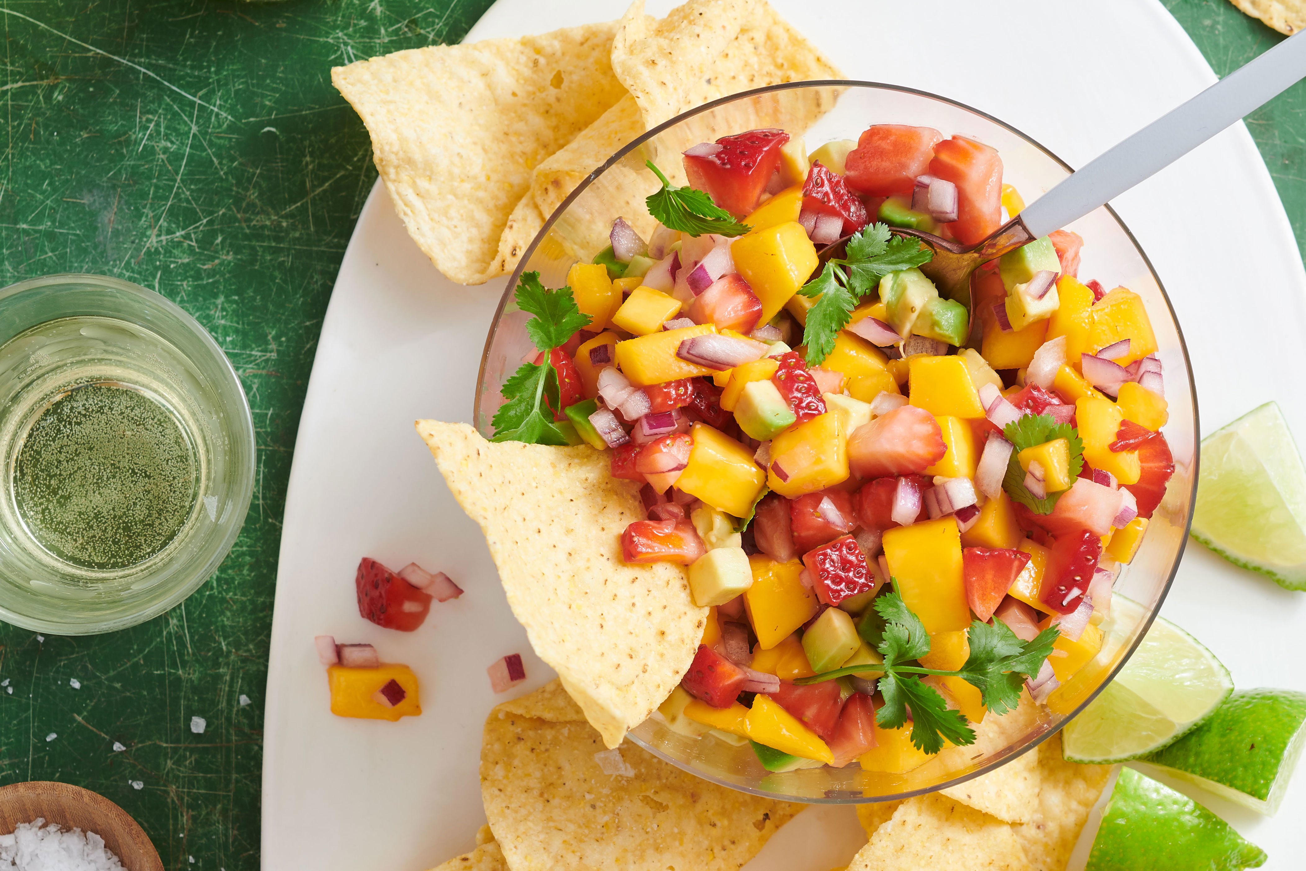 Avocado mango salsa and chips