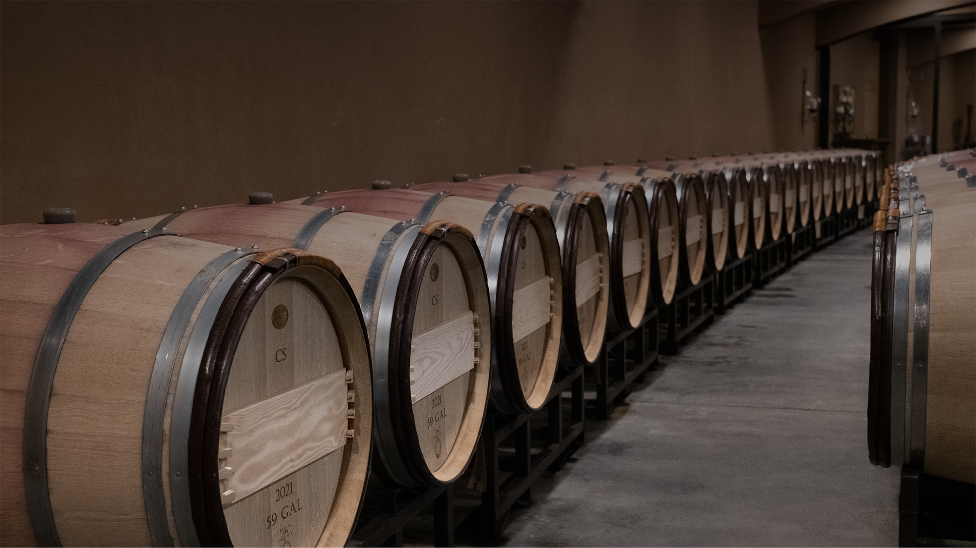 Wine barrels lined up