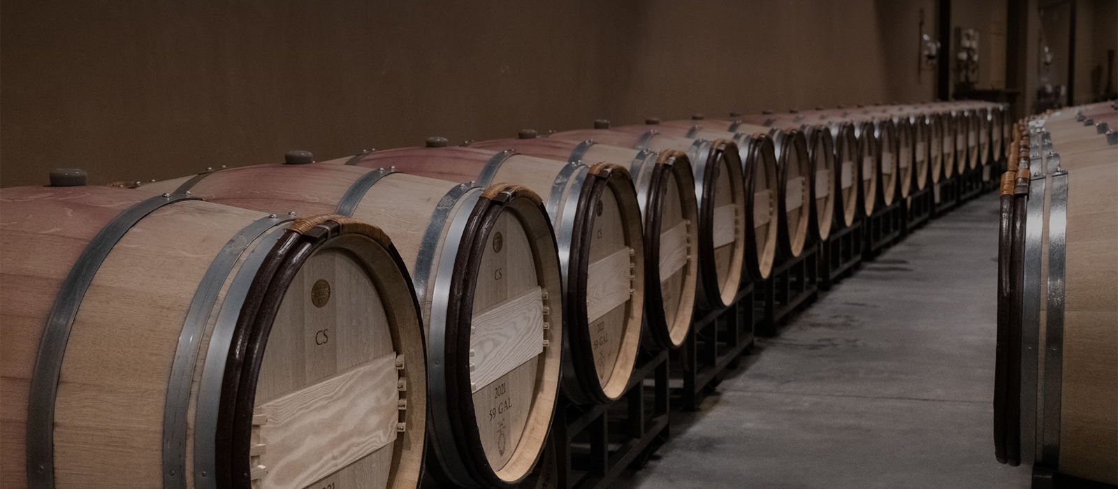 Wine barrels lined up