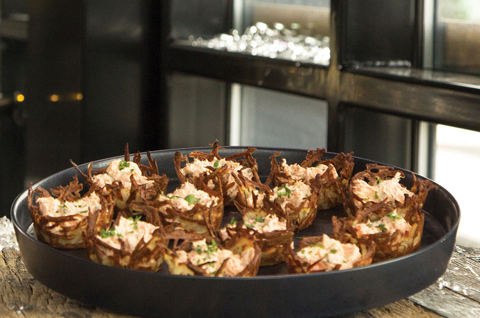 Smoked salmon potato cups on a plate