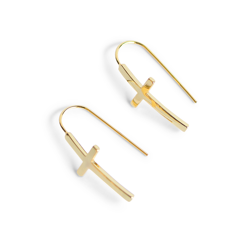 POLISHED CROSS DROPS GOLD EARRING