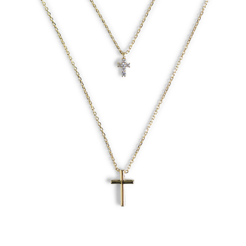 DOUBLE CROSS NECKLACE GOLD