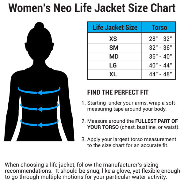 Women's Neo Life Jacket Chart with Chest Measurement