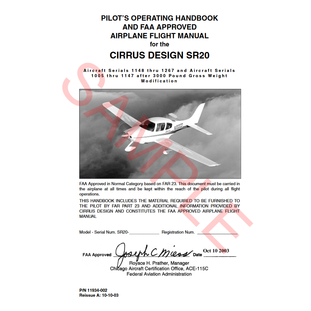 SR20 FAA POH (11934002, Vacuum) Cirrus Store