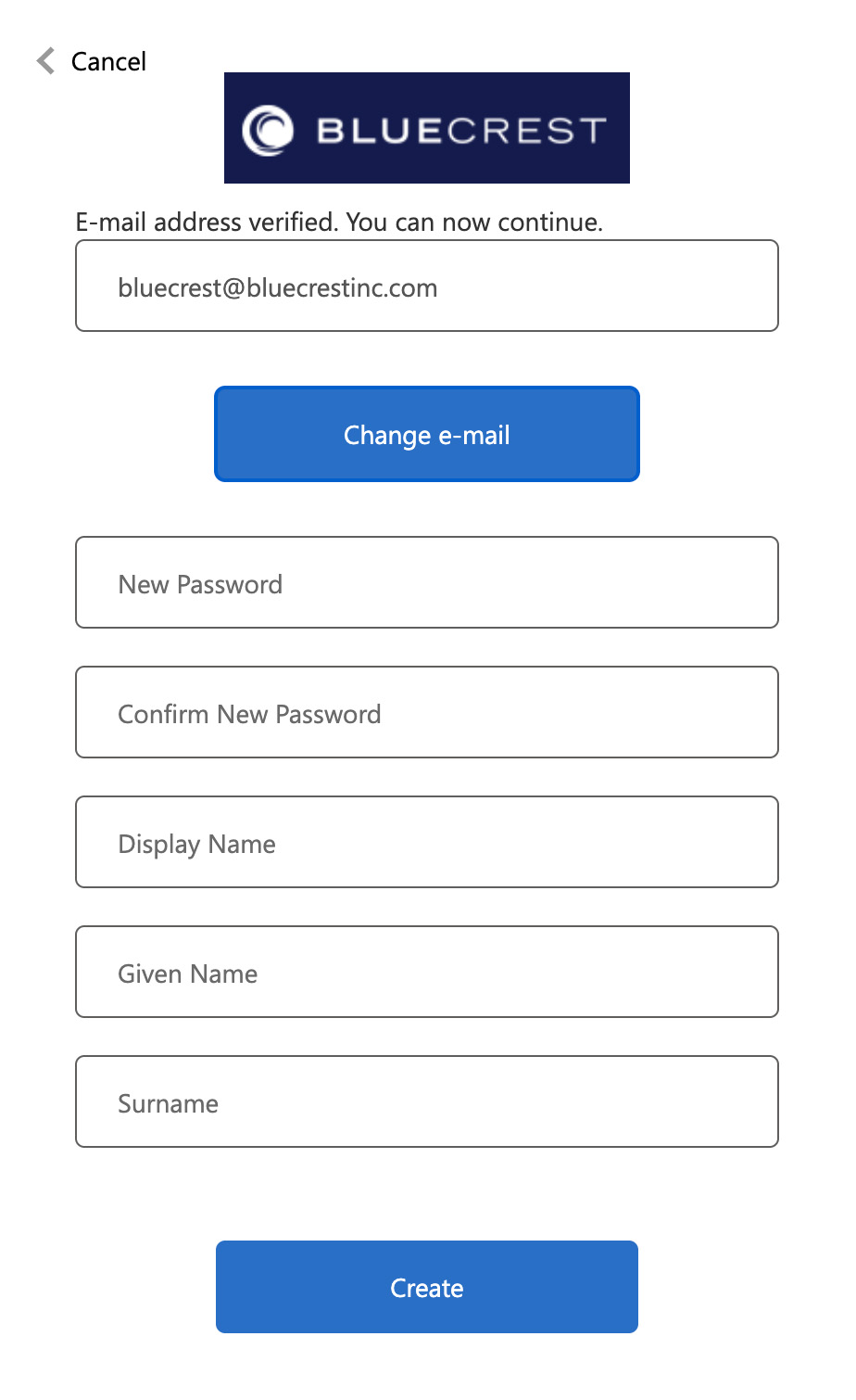 Step 5 to creating a password for ShopBlueCrest