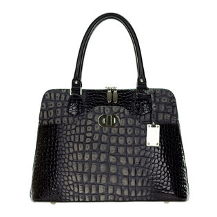 Croc-Embossed Leather Top Handle Bag