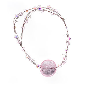Stranded Glass Bead Choker with Pink Stone Pendant