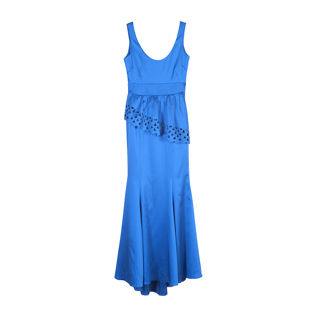 Aqua Cross-Peplum Mermaid Gown