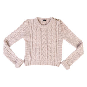 Button-accent Cable-knit Sweater