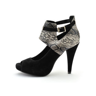 Open-toe Snakeskin Strap Pumps