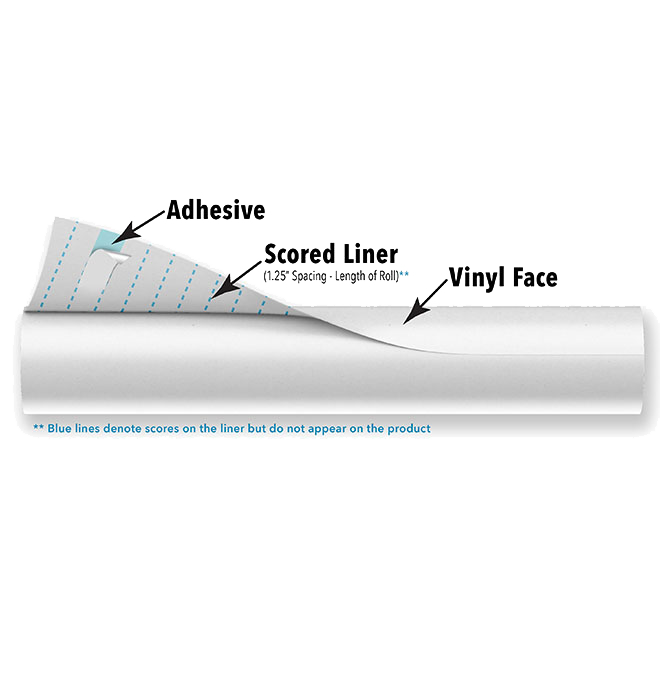 60" X 150'   White Matte PrintVinyl Scored 0 3"  RL 3.2 Mil Ultra Rem Adh