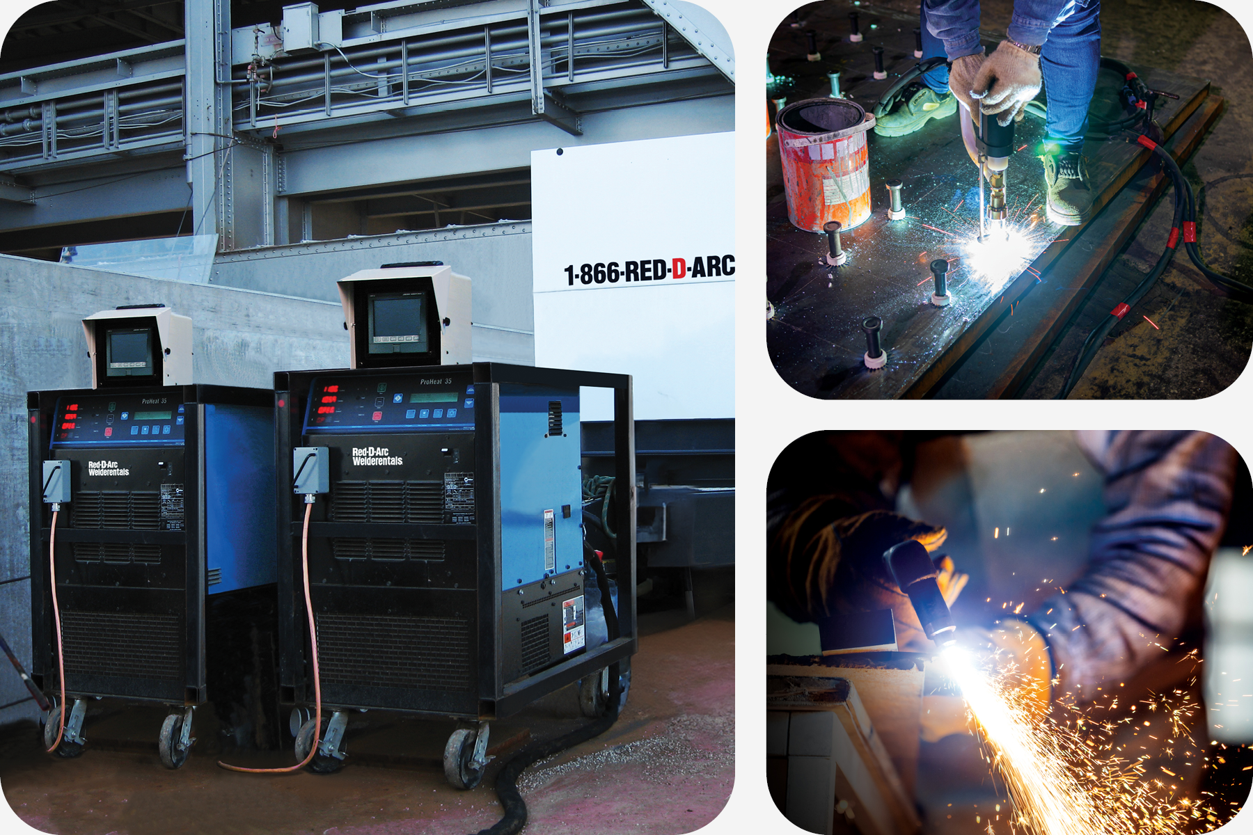 Collage d'images présentant des équipements de traitement thermique, de soudage et de découpe au plasma