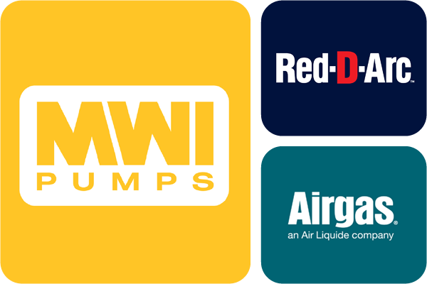 Collage de logos d'entreprises dont MWI Pumps, Red-D-Arc et Airgas