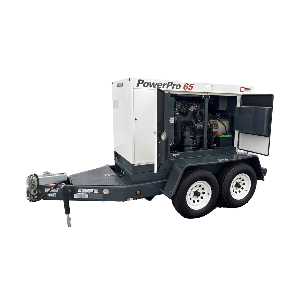 Open front of MMD SDG65S 8B1 Towable Diesel Generator.