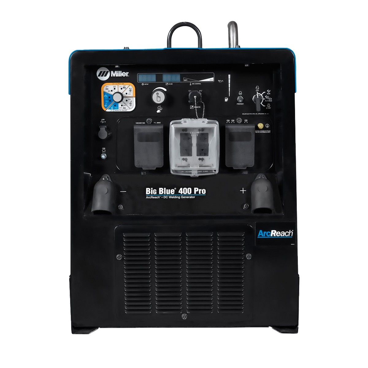 Front of Miller Big Blue 400 Pro ArcReach Diesel Welder.