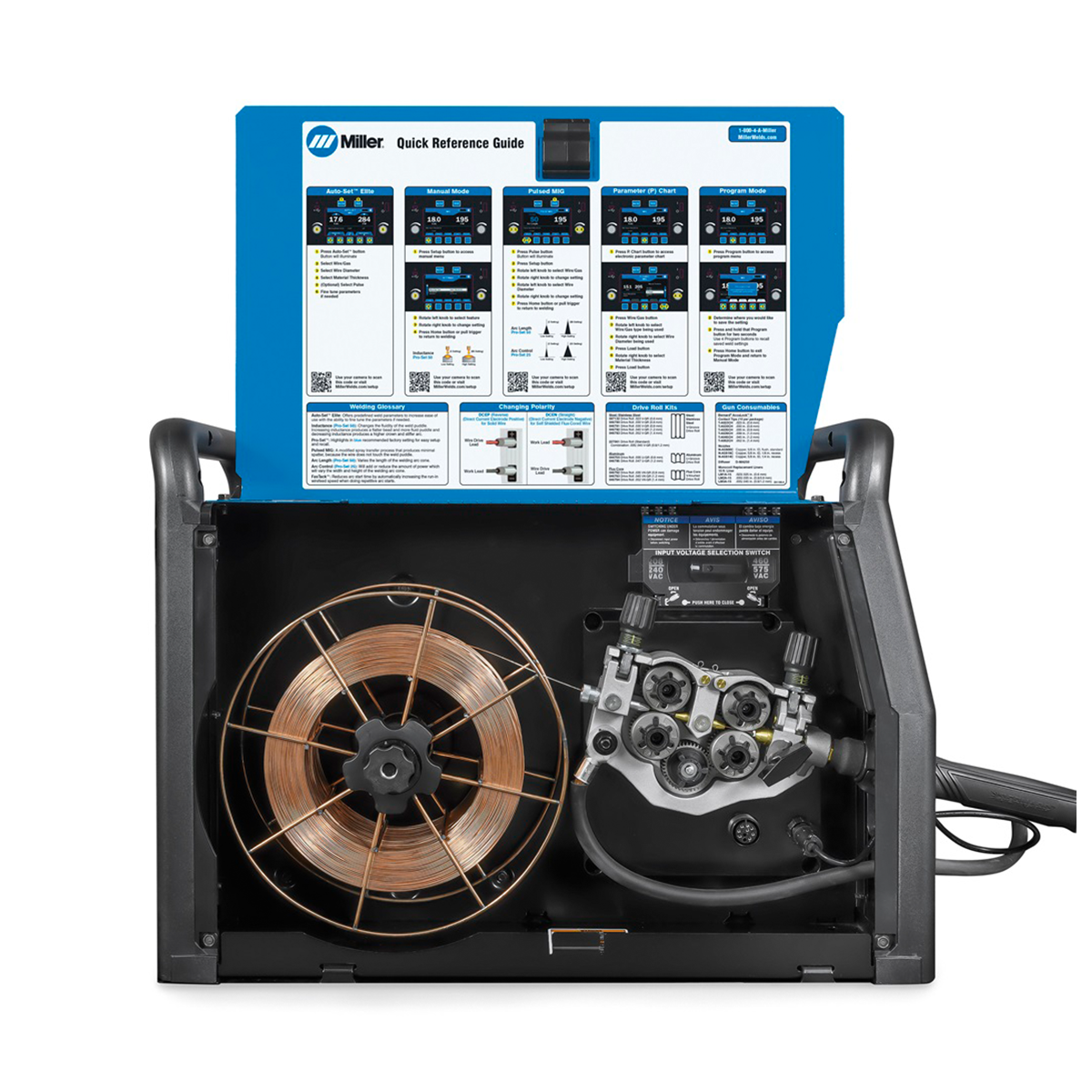 Millermatic 355 MIG welder with running gear.